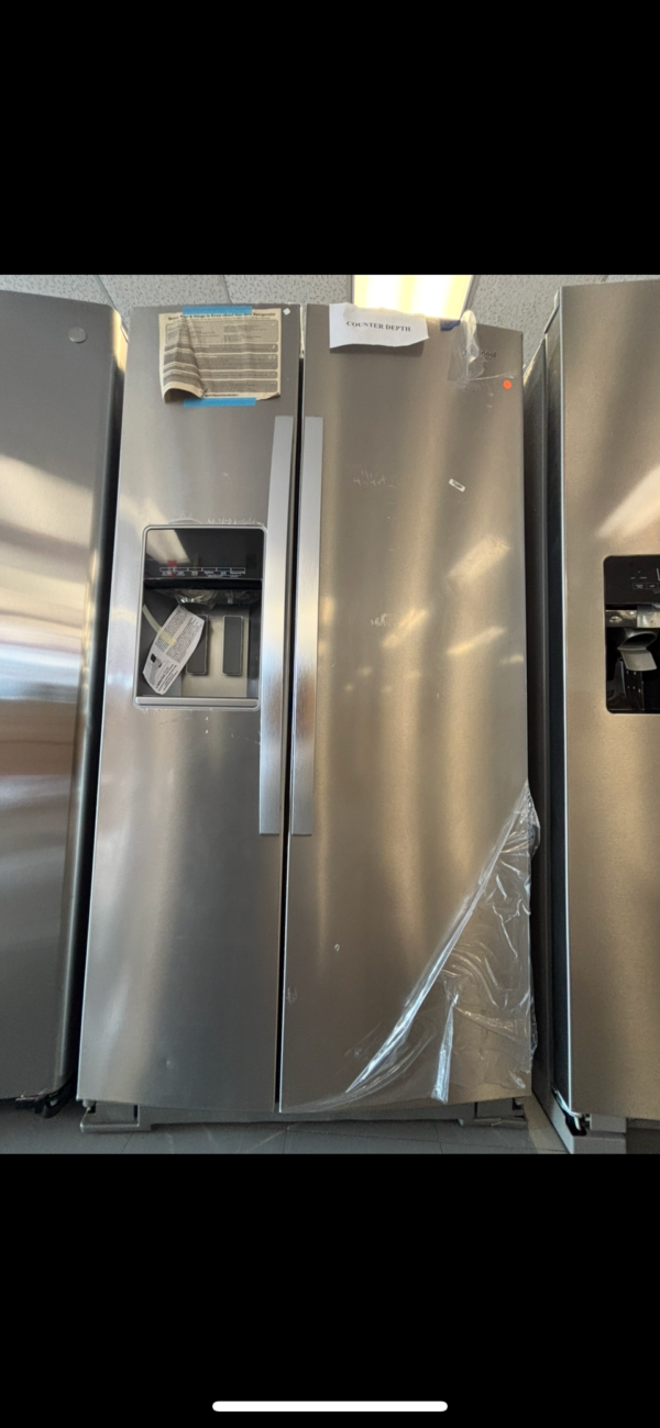 whirlpool® 20.6 cu. ft. fingerprint resistant stainless steel counter depth side by side refrigerator with exterior ice and water dispenser