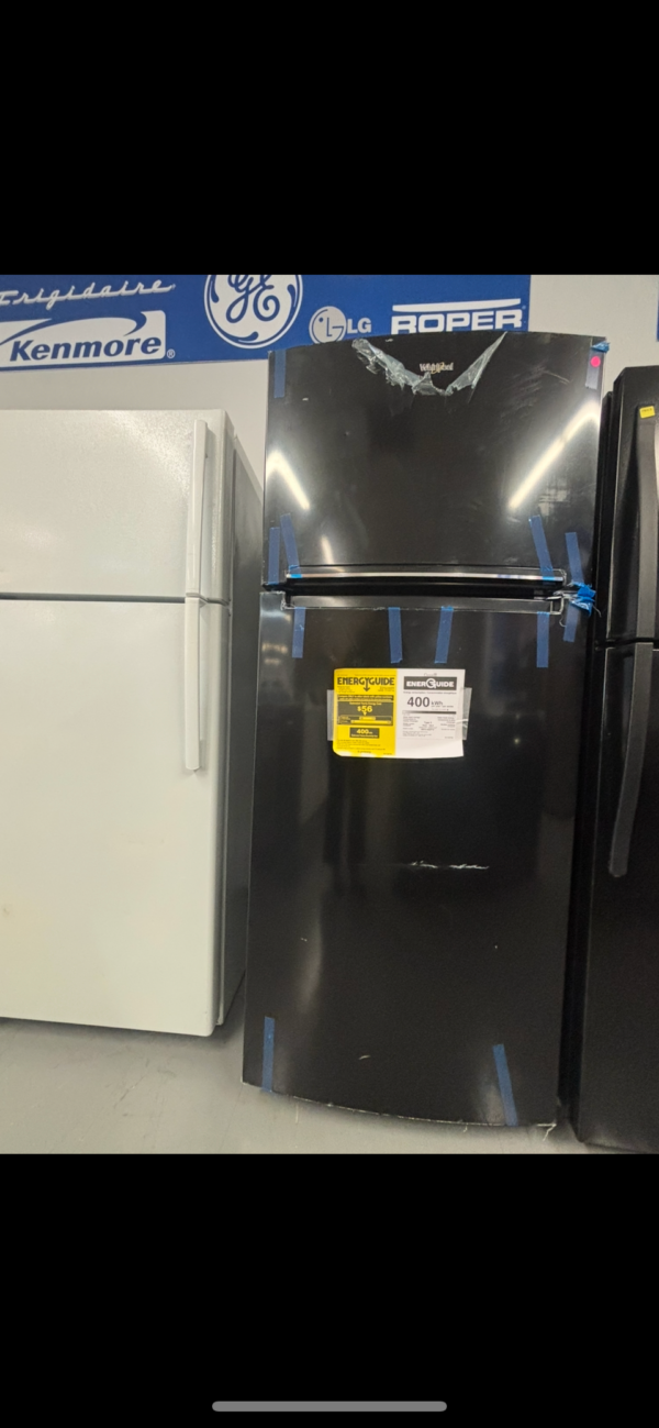 whirlpool® 18 cu. ft. black top freezer refrigerator with flexi slide bin