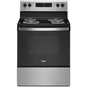 whirlpool® 4.8 cu. ft. stainless steel freestanding electric range with keep warm setting