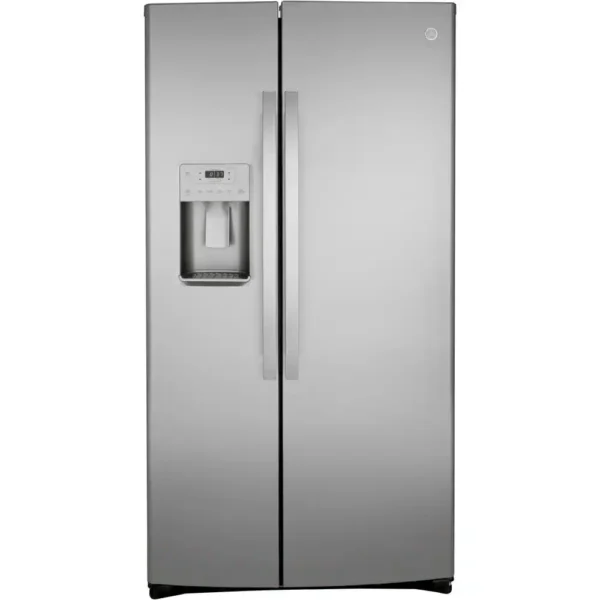 ge® 25.1 cu. ft. fingerprint resistant stainless steel side by side refrigerator with external ice & water dispenser