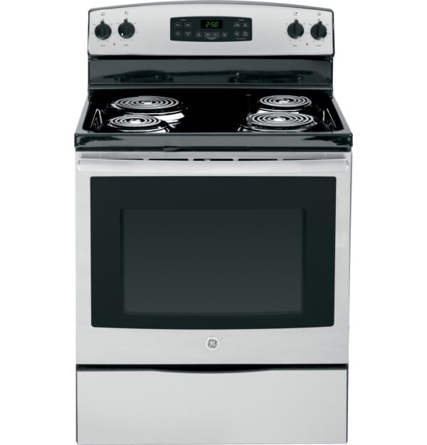 ge® 5.3 cu. ft. stainless steel freestanding electric range with self clean oven