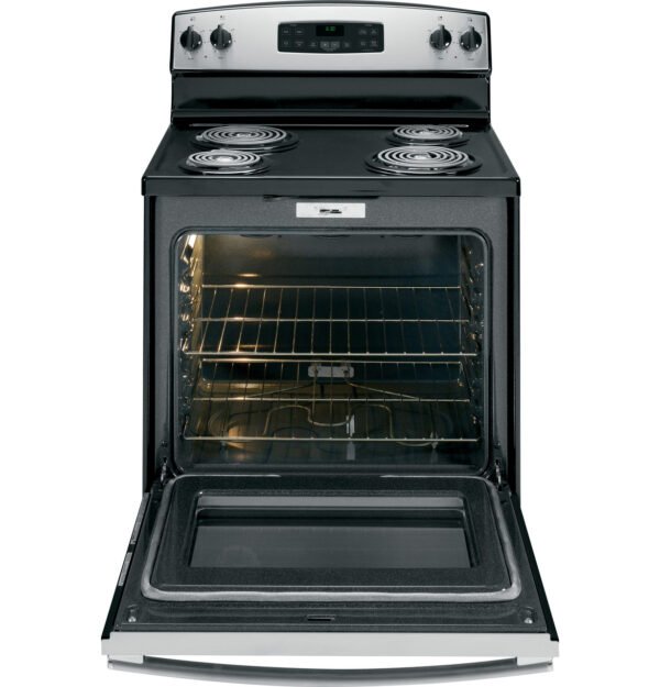 ge® 5.3 cu. ft. stainless steel freestanding electric range with self clean oven