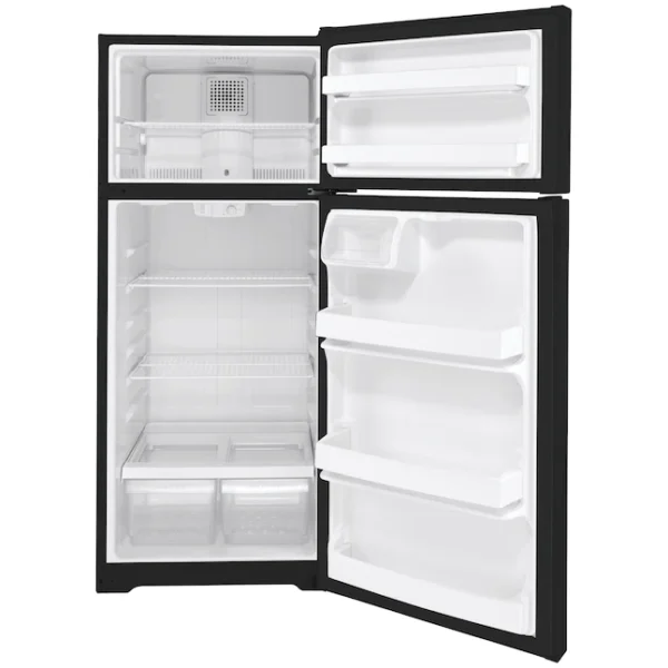 ge® energy star® 16.6 cu. ft. top freezer refrigerator with upfront temperature controls (black)