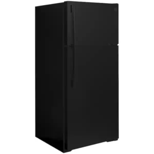 ge® energy star® 16.6 cu. ft. top freezer refrigerator with upfront temperature controls (black)