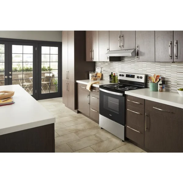whirlpool® 4.8 cu. ft. stainless steel freestanding electric range with keep warm setting