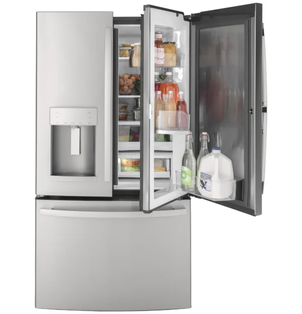 ge® energy star® 17.5 cu. ft. top freezer refrigerator with upfront temperature controls (silver)