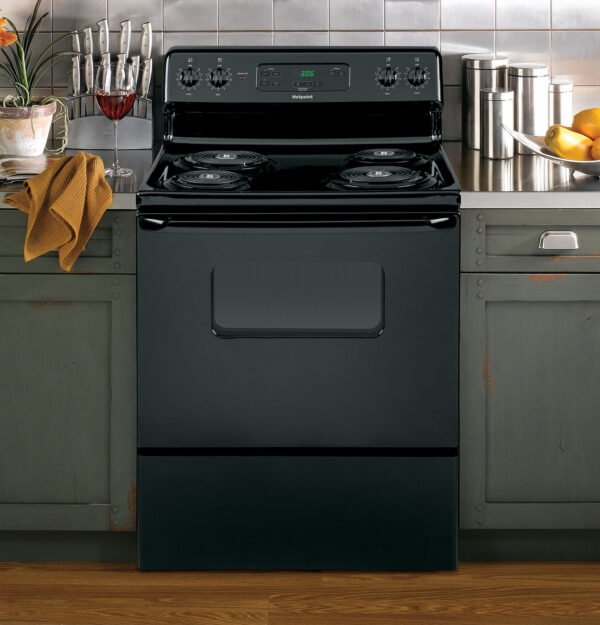 hotpoint® 5.0 cu. ft. black freestanding electric range with standard clean oven